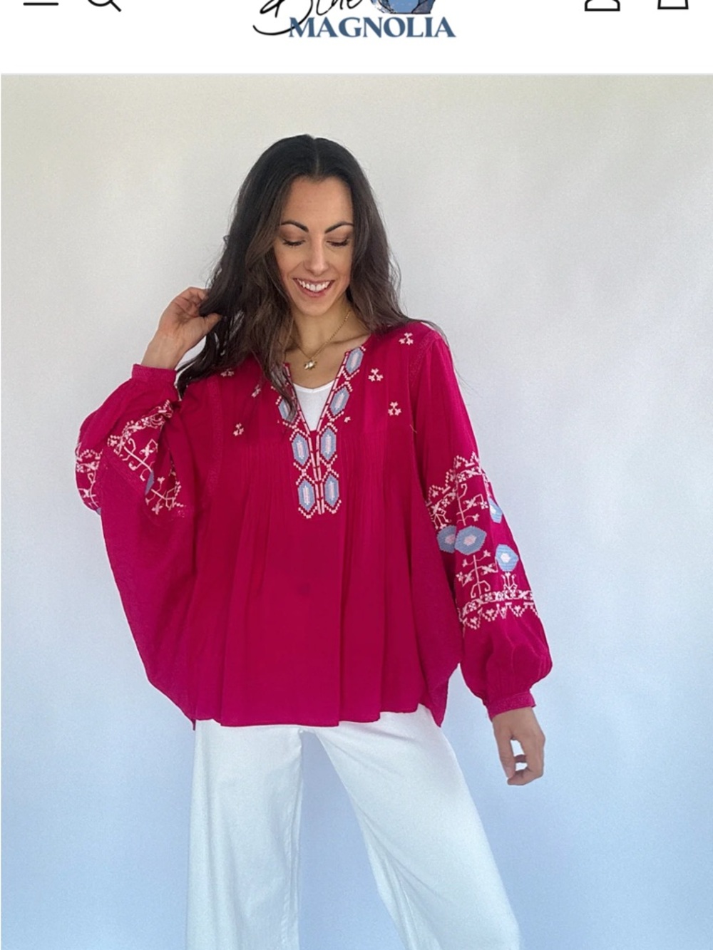 Easel Embroidered Boho Peasant Top - Pink - Picture 8 of 8